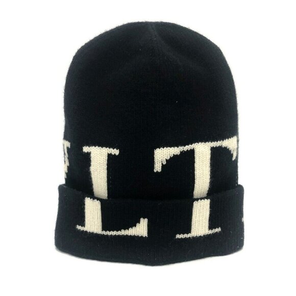 Auth VALENTINO logo Knit hat beanie Knit hat wool Black